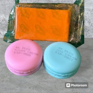 4k plus Blue Pink BrighteningCream – Homemade Day & Night Formula (30g + 30g) and whitening soap